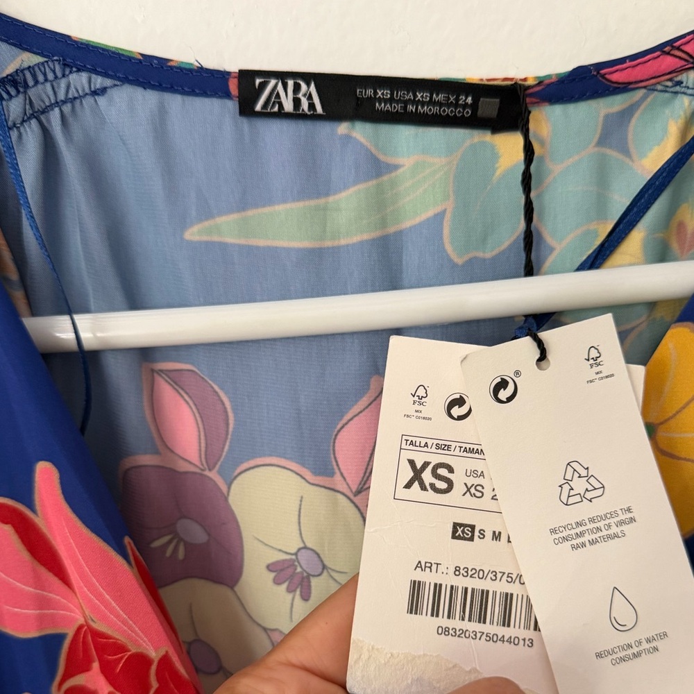 ZARA Floral Wrap Maxi Dress Blue Long Sleeve NWT XS - Picture 4 of 6